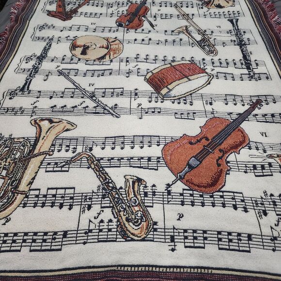 Goodwin  Weavers Musical Instrumental Tapestry Throw Blanket  100% Cotton USA - Picture 1 of 4
